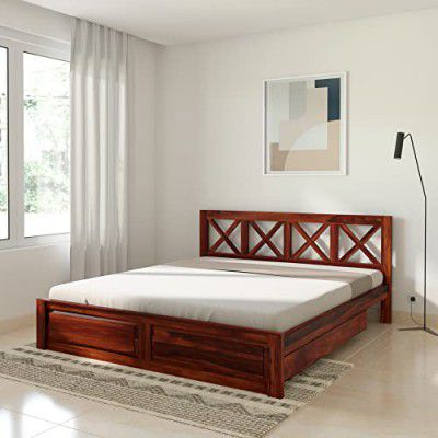 Amazon Brand - Solimo Paarl King Size Solid Sheesham Wood Bed with Storage (Honey Finish, 2 Drawers)