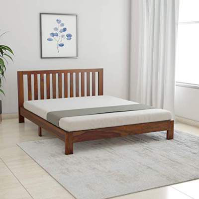 Amazon Brand - Solimo Petra Solid Sheesham Wood Queen Bed (Teak Finish)