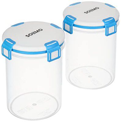 Solimo Plastic Storage Container Set with Clip and Lock Lid, Set of 2 Blue