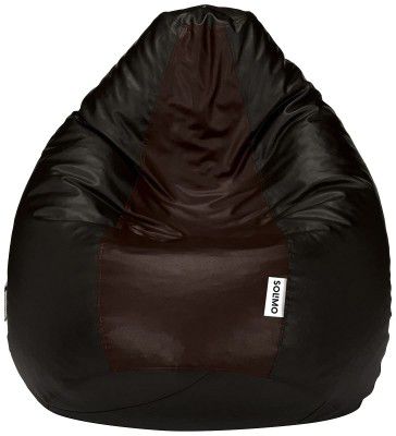 Amazon Brand - Solimo Premium Faux Leather Bean Bag Filled With Beans 2XL | Black And Brown