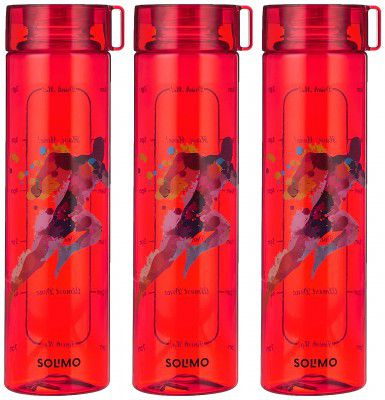 Solimo Printed Plastic Bottle Set | Sleek Design |  Set of 3 | 1000 ml (Red)