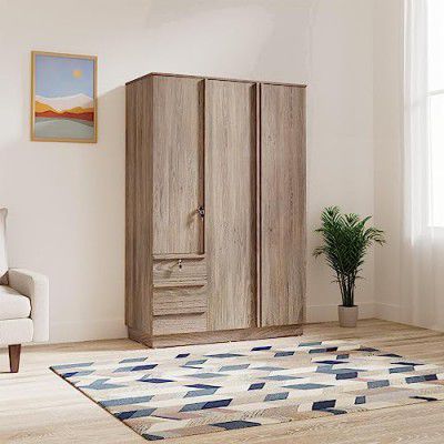 Amazon Brand - Solimo Raptor Engineered Wood 3 Door Wardrobe (3 Drawers with Wrapping Handle, Rustic Oak Finish)