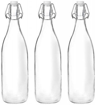 Solimo Silica Glass Bottle with Flip Cap, 1 Litre, Set of 3 (Transparent)