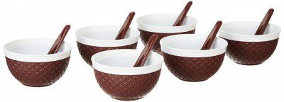 Solimo Soup Set with Box, 12 Pieces, Dark Brown