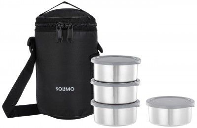 Solimo Stainless Steel Leak - Proof Lunch Box with Carry Bag, Set of 4