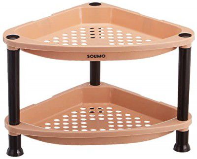 Amazon Brand - Solimo Two-Tier, Multipurpose Plastic Rack for Kitchen (Triangle, Beige and Brown)