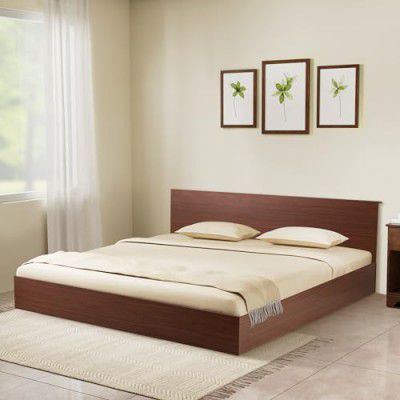 Amazon Brand - Solimo Uno Engineered Wood Queen Bed (Low Height - Platform Bed, Walnut Finish)