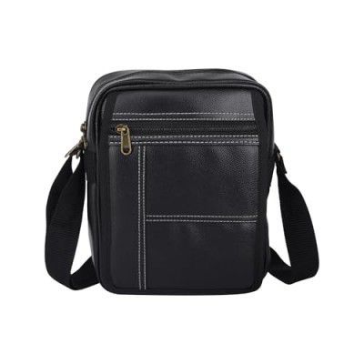 Solimo - Vegan Leather Sling Cross Body Travel Office Messenger (Black)