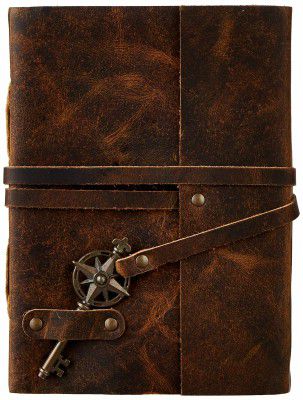 Solimo Vintage Leather Bound Diary with Vintage Key for Sketching (Distressed Brown)