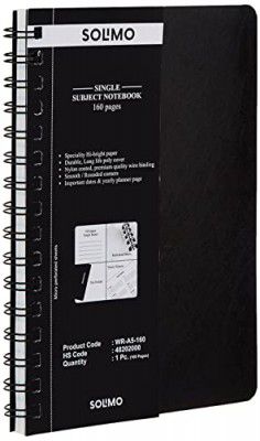 Solimo Wirebound Notebook, A5 Size, 160 Pages, Single Ruled, 70 GSM Paper