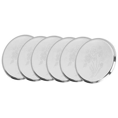 Sorabh LRP 12 Stainless Steel Rajbho g Round Plate/Thali 24 g (Laser, Set of 6), Silver