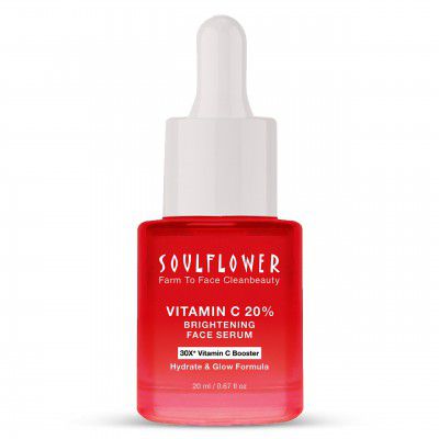 Soulflower 20% Vitamin C Face Serum With Vitamin E, Kakadu Plum, Lemon For Glowing Skin, Reduces Dark Spots, Pigmentation & Dull Skin |30X* Vitamin C Booster Hydrate & Glow Formula | 20ml