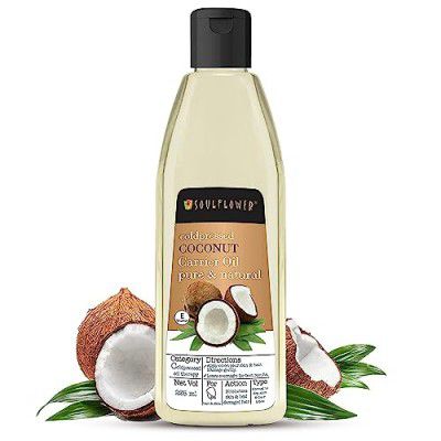 Soulflower Organic Coconut Oil Hair Growth, Long & Shiny Hair & Skin Moisturization, Face & Body Massage, Nariyal/Khopa, 100% Pure, Natural & Cold Pressed, No Mineral Oil & Preservatives, 225ml