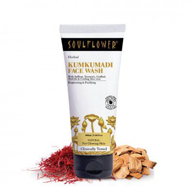 Soulflower Summer Face Wash For Natural Glow With Aloe Vera, Saffron, Kumkumadi, Turmeric, Almond Gudhal | Deep Cleanse