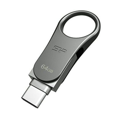 SP Silicon Power 64GB Dual USB Type C USB-A Flash Drive, Metal Casing with Keychain Hole Key Ring, USB 3.2 Gen 1 USB 3.0 OTG Type-C Type-A, Thumb Drive Pen Drive Memory Stick, Mobile C80 Series