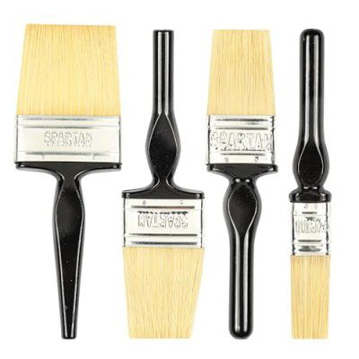 Spartan Wall Paint Brush | Nylon/Polyster Material | Blend Double Thickness  (Set of 4, Black)