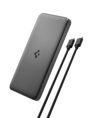 Spigen 10,000mAh, 22.5W Fast Charging Iconic Power Bank with PD3.0 20W for 2 USB-C Ports, QC3.0 22.5W for 1 USB-A Port - Black