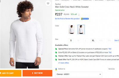 Spykar  Men Solid Crew Neck White Sweater