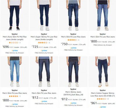 Spykar Men's Jeans Minimum 75% Off