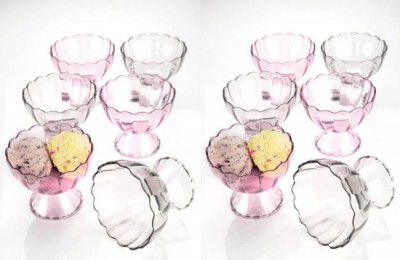 SREEJI Plastic Dessert Bowl Crystal Shape Plastic Flower Shape Ice Cream Bowl 12 Pcs (150 ml, Plastic)  (Pack of 12, Clear)