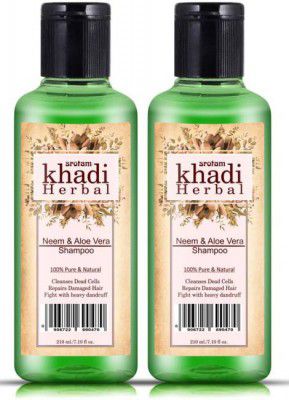 Srotam Khadi Herbal Neem & Aloe Vera Shampoo with Natural Ingredients (Deep Cleansing) (Pack of 2) (420)