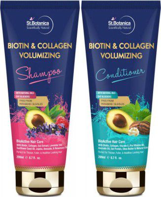 St.Botanica Biotin & Collagen Hair Shampoo + Biotin & Collagen Hair Conditioner Volumizing Kit - No SLS, Paraben, 200ml Each  (2 Items in the set)