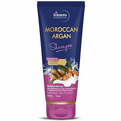 St.Botanica Moroccan Argan Oil Shampoo for Dry & Frizzy Hair | with Vitamin E, Rosemary & Jojoba Oil | for Frizz, Smoothness, Softness & Shiny Hair | Sulphate & Paraben Free | 175 ml (Pack of 1)