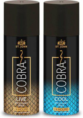 ST-JOHN Cobra Deo Cool (150 ml) & Cobra Deo Live (150 ml) Deodorant Spray - For Men (300 ml, Pack of 2)