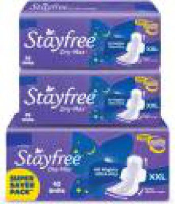 STAYFREE Dry-Max All Nights| All round protection through the night| 2x better coverage Sanitary Pad  (Pack of 98)