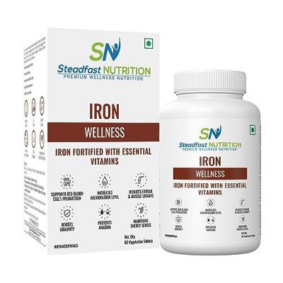 Steadfast Nutrition Iron- 60 Vegetarian Tablets /Iron- 19mg/Folic Acid ,Vitamin C and 8 Essential Vitamins/For Iron-deficiency, anaemia, reduce fatigue, boost haemoglobin, improves muscle endurance an