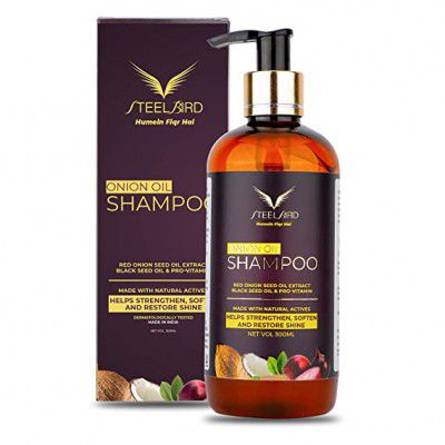 Steelbird Hair Care Onion Shampoo With Red Onion Seed Oil Extract, Black Seed Oil & Pro-Vitamin B5 - No Parabens, Sulphates, Silicones, Color & Peg - 300ml