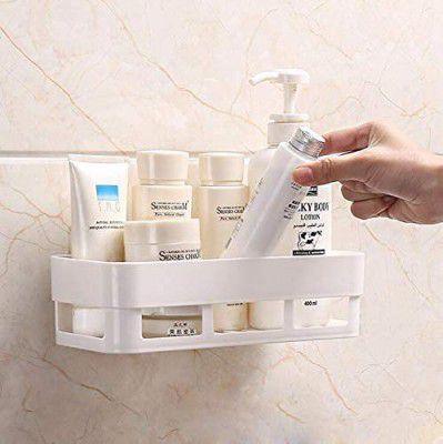 Stewit Plastic Matte Finish Adhesive Sticker Support Without Drilling Multipurpose Wall Mount Bathroom Shelf and Rack (Pack of 1)