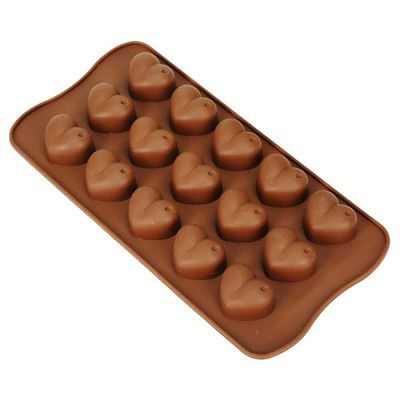 Stewit Silicone Chocolate Candy Mould, Heart Shape | 15 Cavity Mold, Re-Usable | 21 X 10.7 cm | Brown