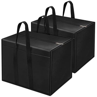 Storite 2 Pack Nylon 85 L Moisture Proof Multi-Purpose Storage Bag/Clothing Storage Organizer/Toy Storage/Stationery Paper Storage Bag with Zipper Closure and Strong Handle (Black,57x36.8 x40.5 cm)