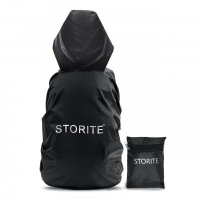 Storite Dust & Rain Cover for Backpack with Pouch, Waterproof Dustproof Rain Cover Bag Elastic Adjustable for School, College,Office, Trekking Bags (30L-35L,Black)