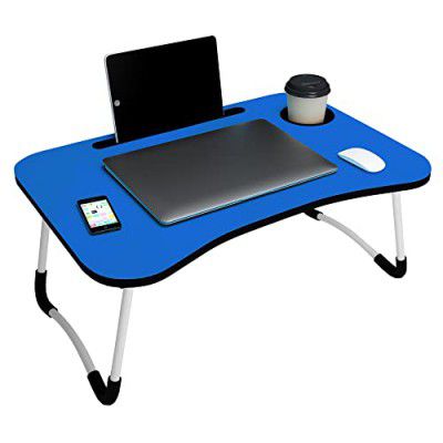 Story@Home Foldable Portable Adjustable Multifunction Laptop Study lapdesk Table for Breakfast, Office Work Gaming on Bed/Sofa with Cup Slot and Tablet/Notebook Holder Stand - Light Blue