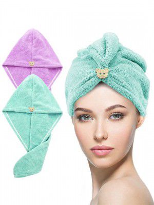 Story@home Green & Purple 2 Pieces 400 GSM Hair Wrap Towel