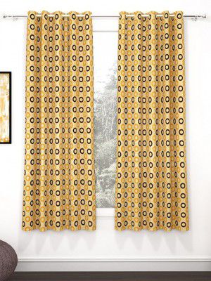 Story@home2 Pieces Beige & Brown Geometric Window Curtains