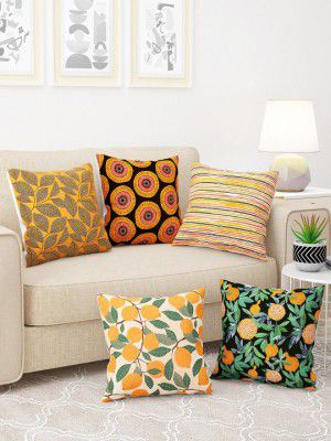 Story@home Yellow & Green 5 Pieces Floral Square Cushion Covers