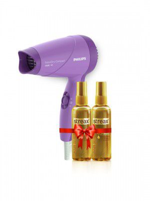 Streax Set of 2 Walnut Hair Serum 100 ml Each & Philips HP8100 Hair Dryer - Purple