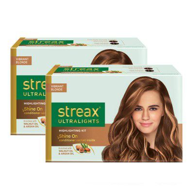 Streax Ultralights Hair Color Highlighting Kit for Women & Men, 60ml (Pack of 2) | Gem Collection - Vibrant Blonde | Contains Walnut & Argan Oil | Shine On Conditioner | Longer Lasting Highlights