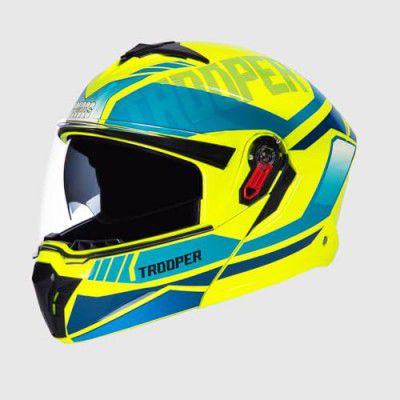 STUDDS Trooper DV D1 ISI and DOT Certified Gloss Finish Flip-up Full Face Helmet for Men and Women with Inner Sun Visor (Yellow N3 XL)