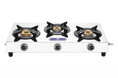 Stuffa Star LPG Stainless Steel 3 Burner Gas Stove, ISI Certified, Manual Ignition, Silver (1 Year Door-step Warranty)