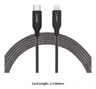 Stuffcool Chief 1.5 Meter USB (Type-C) to Lightning Power/Charging USB Cable (For iPhones, LGCHIEFC-BLK, Black)