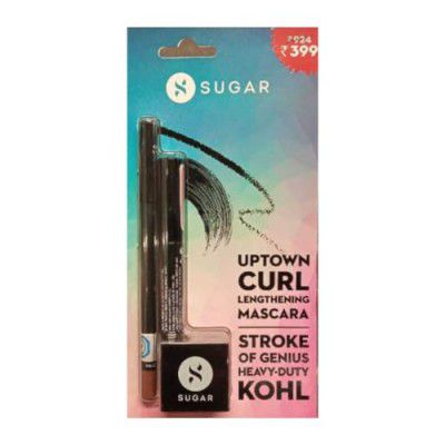 SUGAR Cosmetics Stroke Of Genius Heavy-Duty Kohl + Uptown Curl Lengthening Mascara Blister | Smudgeproof & Waterproof | 4.2g (Combo of 2) (Kajal + Mascara Combo)