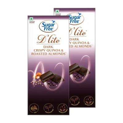 Sugar Free Dlite Quinoa & Almonds Dark Chocolate Bar, 80g (Pack of 2)