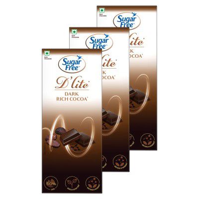 Sugar-Free Dlite Rich Cocoa Dark Chocolate Bar, 80g (Pack of 3)