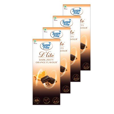 Sugar Free Dlite Zesty Orange Flavour Dark Chocolate Bar, 80g (Pack of 4)