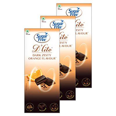 Sugar Free D'lite Zesty Orange Flavour Dark Chocolate Bar, 80g (Pack of 3)