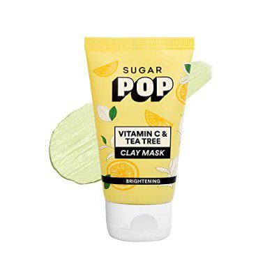 SUGAR POP Vitamin C & Tea Tree Clay Mask - Helps with oily and acne-prone skin | Gently Exfoliating | Controls Excess Oil | Minimizes Spots for fresh glowing skin l 50 gms